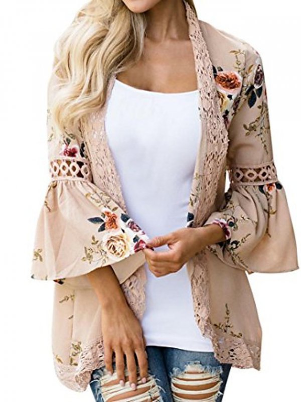 Women Lace Floral Open Cape Casual Tops Coat Loose Blouse Jacket Cardigan Blouse