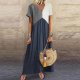 Casual Color Block Print Short Sleeve Maxi Dress