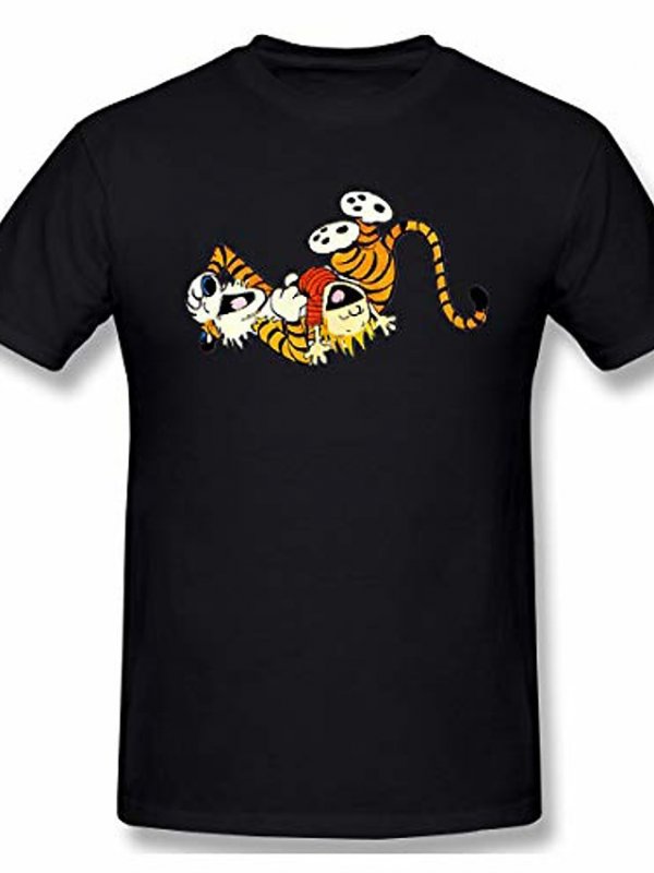 Mens Running With Calvin And Hobbes Design T-Shirts Black