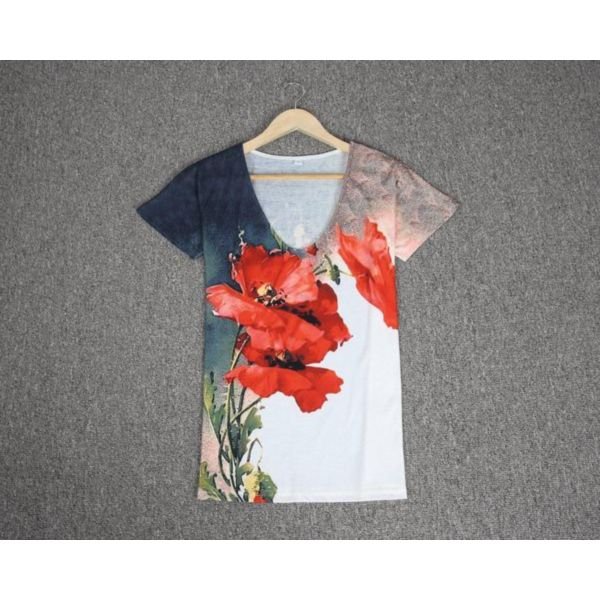 Casual V-Neck Print Short Sleeve Top