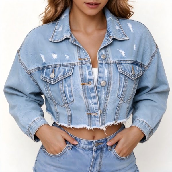 Women's Denim Jacket Short Solid Colored Daily Denim Blue Light Blue