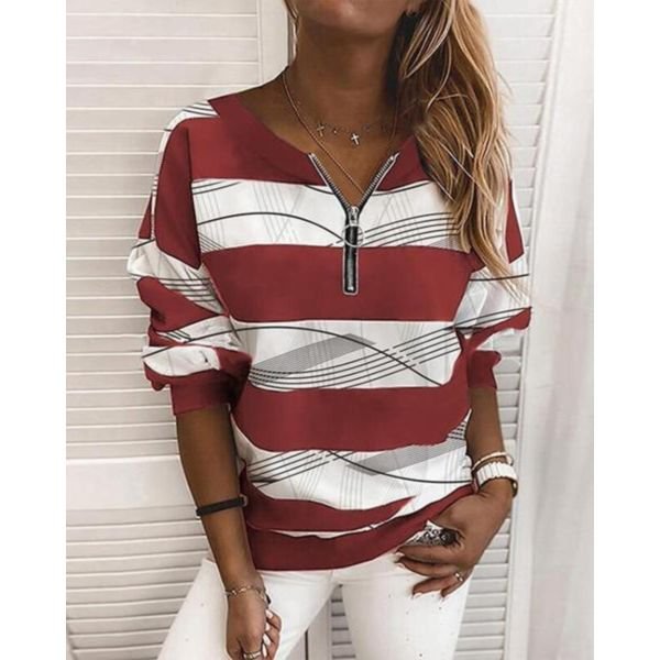 Easy Breezy Striped Zip Pullover