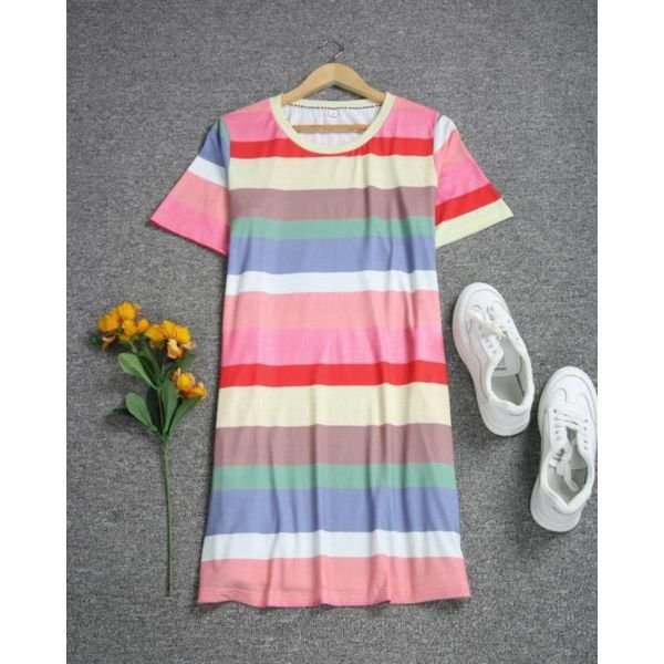 Horizontal Print Slouchy T-Shirt Dress