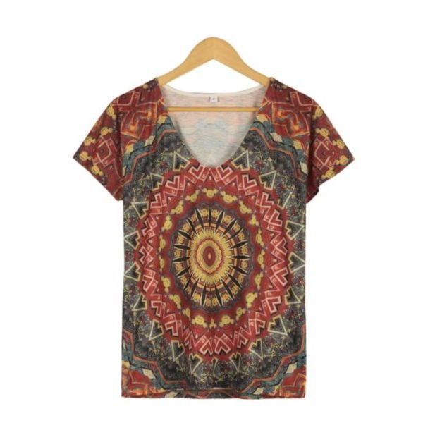 Distinctive V-Neck Printed Short Sleeve T-Shirt