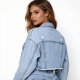 Women's Denim Jacket Short Solid Colored Daily Denim Blue Light Blue