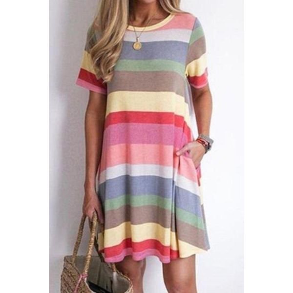 Horizontal Print Slouchy T-Shirt Dress